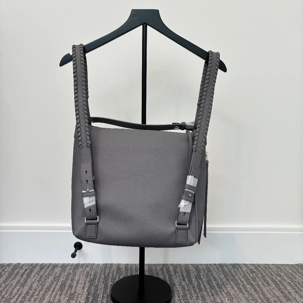 All Saints Gray Leather Tote Backpack